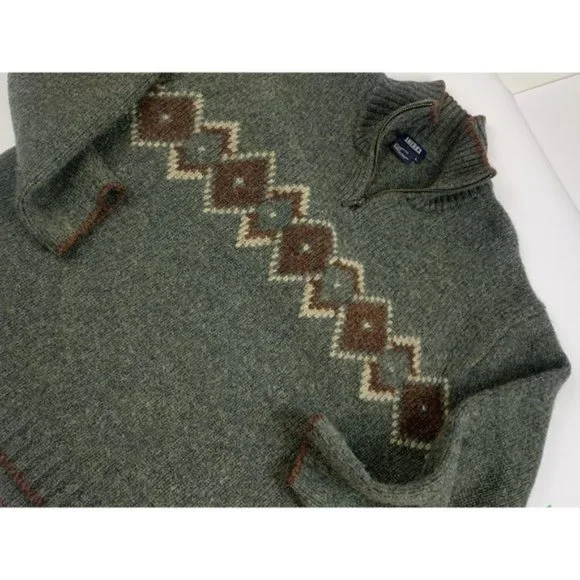 ❌SOLD❌Vintage 100% Wool Green Fair Isle /Scottish Argyle Half-Zip Sweater - Picture 4 of 8